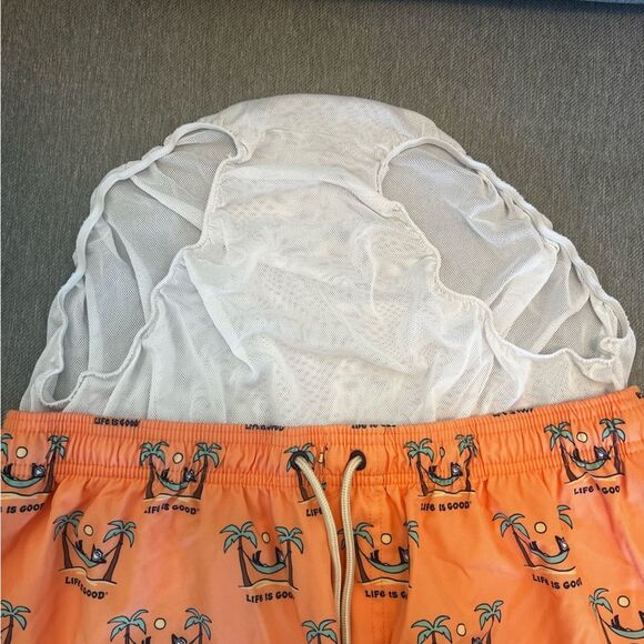 Life Is Good Mens Swim Trunks Board Shorts Drawstring Palm Tree Print Coral XL - Picture 8 of 8